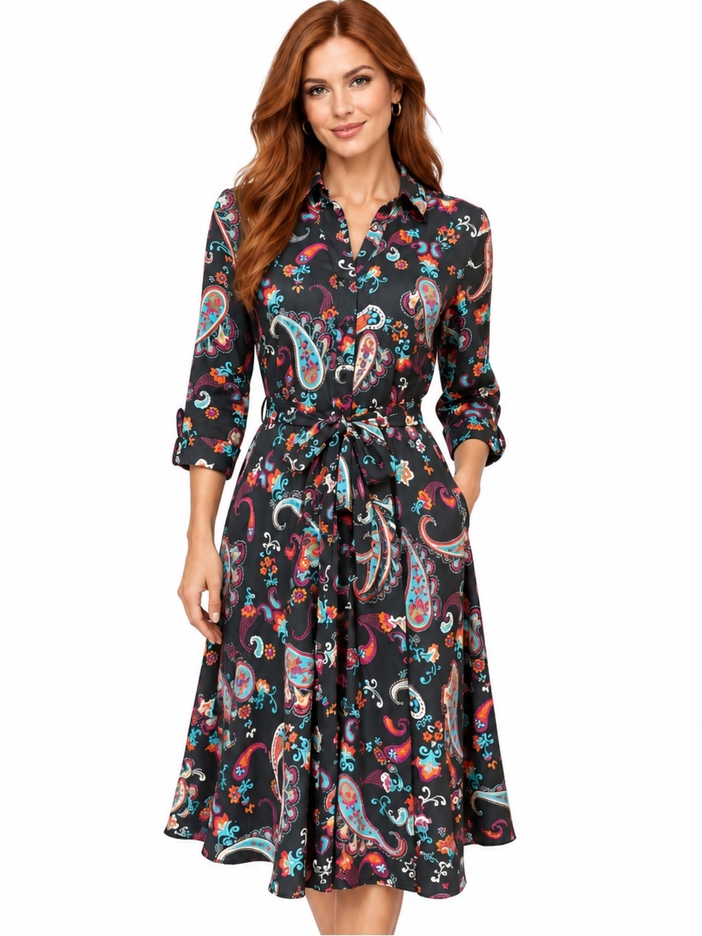 NWOT Nanette Lepore Black Paisley Shirt Dress Tie Waist office chic
